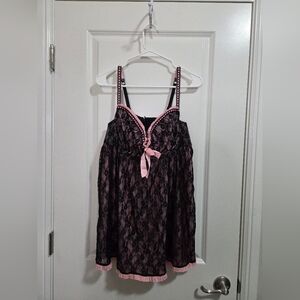 Cacique Black & Pink Lace Babydoll Lingerie